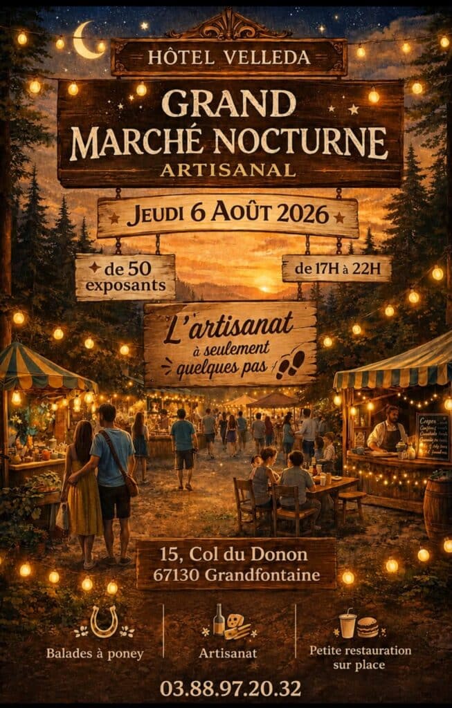 Grand marché nocturne au col du Donon en Alsace dans les Vosges. Et cinéma plein air