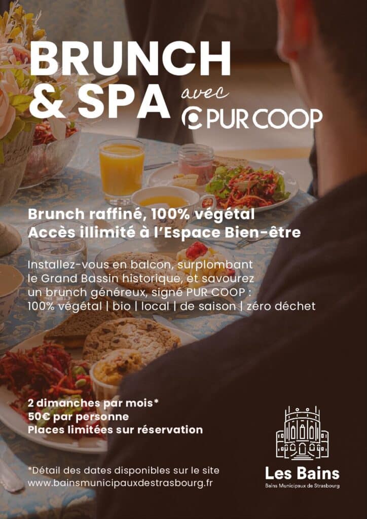 Brunch & Spa aux Bains Municipaux de Strasbourg avec brunch végétal PUR COOP et accès à l'espace bien-être